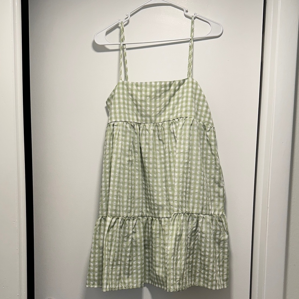 Light Green Gingham Tiered Sundress - Picture 5 of 10